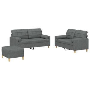 vidaXL sofas&aelig;t 3 dele med puder stof m&oslash;rkegr&aring;