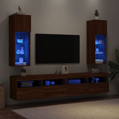 vidaXL tv-borde med LED-lys 2 stk. 30,5x30x90 cm brun egetræsfarve