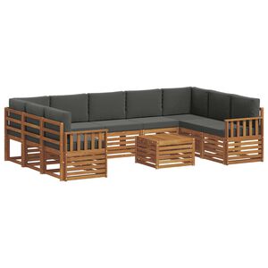 vidaXL Sofas&aelig;t med pude 10 pcs Naturlig og Antracit Massivt Akacietr&aelig;