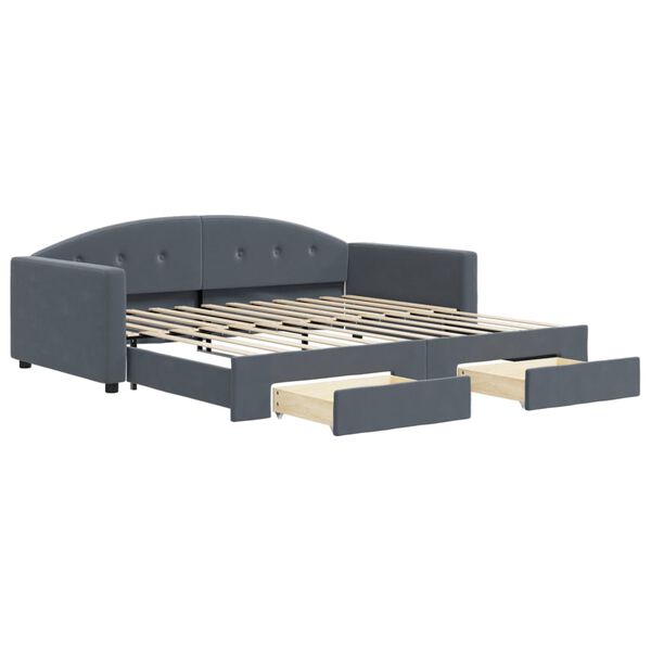 vidaXL daybed med udtræk og skuffer 100x200 cm velour mørkegrå