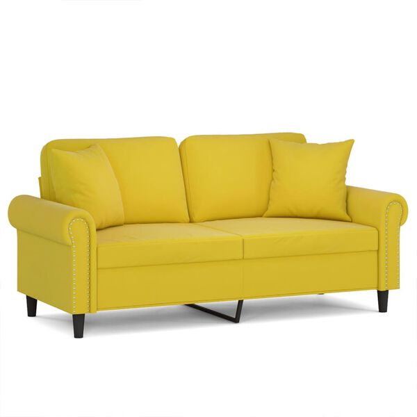 vidaXL 2-personers sofa med pyntepuder 140 cm velour gul