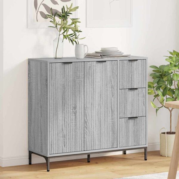vidaXL Sideboard Gr&aring; Sonoma 89,5 x 33 x 82 cm Konstrueret tr&aelig;