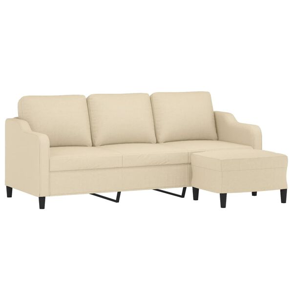 vidaXL 3-personers sofa med fodskammel 180 cm stof Cremefarvet