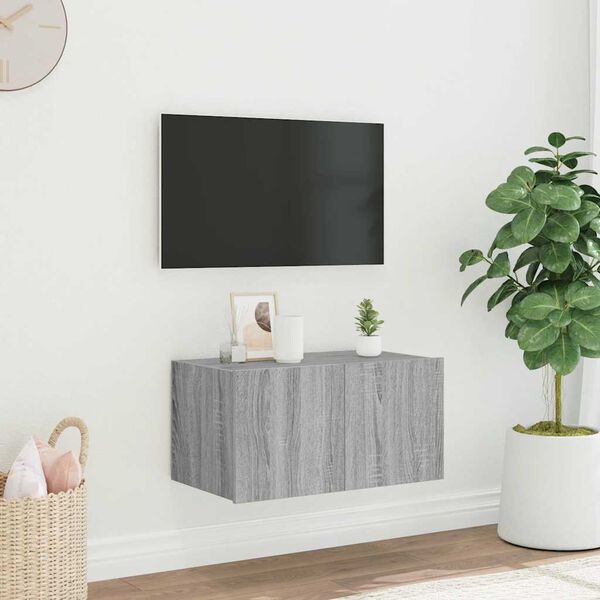 vidaXL v&aelig;gh&aelig;ngt tv-bord med LED-lys 60x35x31 cm gr&aring; sonoma-eg