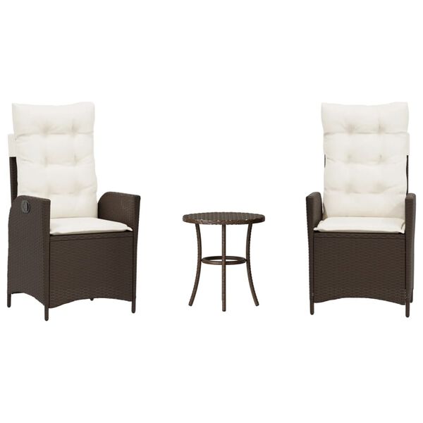 vidaXL bistros&aelig;t til haven 3 dele med hynder polyrattan brun