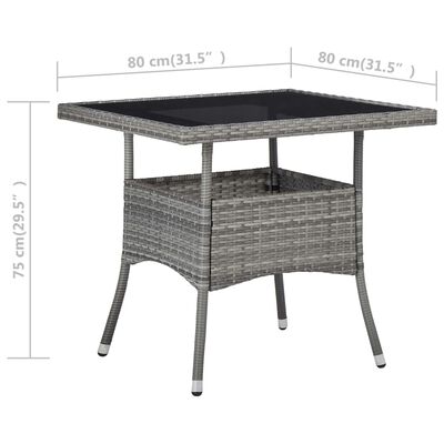 vidaXL spisebordssæt til haven 3 dele polyrattan og glas grå