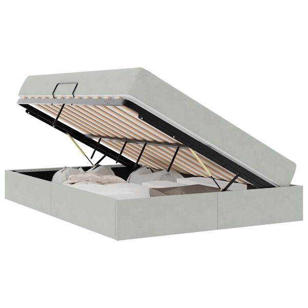vidaXL Seng med opbevaring og madras Lysegrå 140 x 200 cm Fløjl