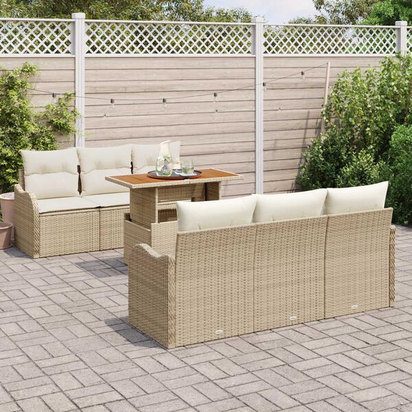 vidaXL Havesofa S&aelig;t med opbevaring 7 pcs Beige Poly rattan