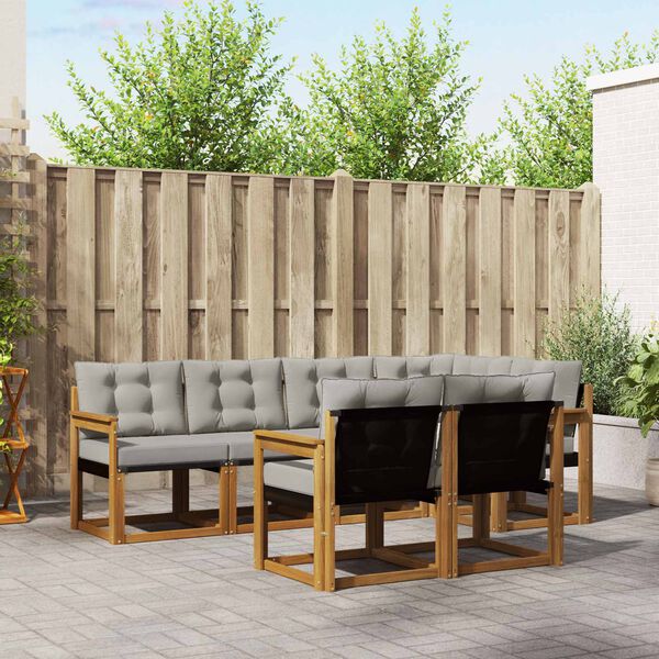 vidaXL Udend&oslash;rs sofagruppe med pude 7 pcs Naturlig og Lys Gr&aring;