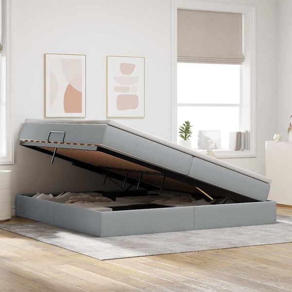 vidaXL Seng med opbevaring og madras Lysegr&aring; 200 x 200 cm Polyester