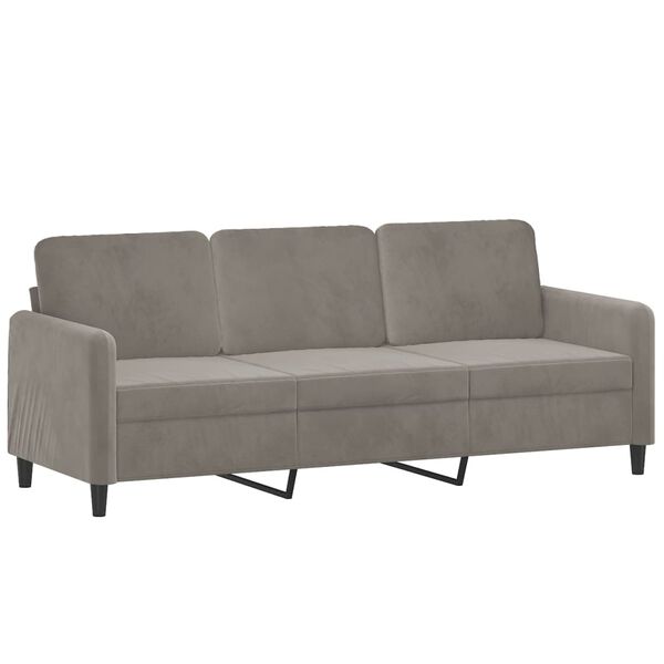 vidaXL 3-personers sofa med puder og hynder 180 cm velour lysegr&aring;