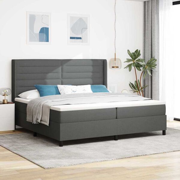 vidaXL Box spring seng med madras M&oslash;rkegr&aring; 200 x 200 cm Stof