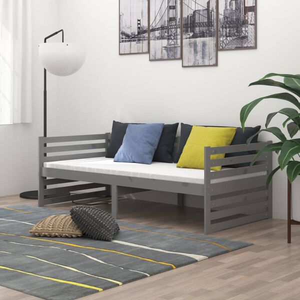 vidaXL daybed med madras 90x200 cm massivt fyrretr&aelig; gr&aring;