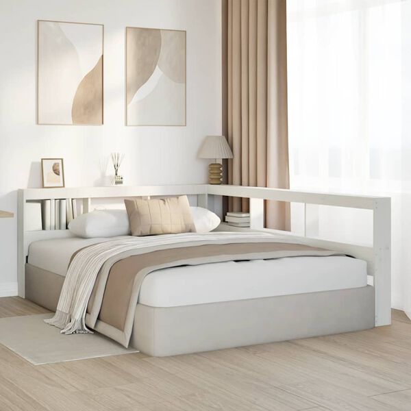 vidaXL bogreol hovedg&aelig;rde L-formet 135 cm massivt fyrretr&aelig; hvid