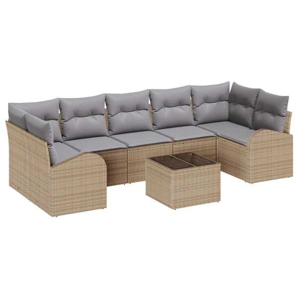 vidaXL Havesofa S&aelig;t 8 pcs Beige og gr&aring; Polyrattan og st&aring;l og glas