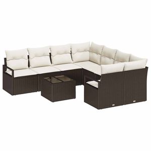 vidaXL Sofa S&aelig;t med pude 9 pcs Brun og Creme polyrattan