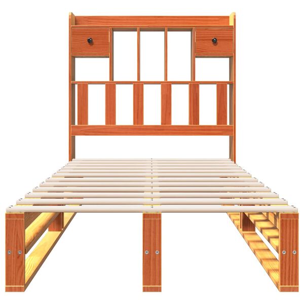 vidaXL seng med reol uden madras 75x190 cm massivt fyrretr&aelig; gyldenbrun
