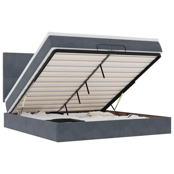 vidaXL osmannisk sengeramme med madrasser 200x200 cm fl&oslash;jl m&oslash;rkegr&aring;