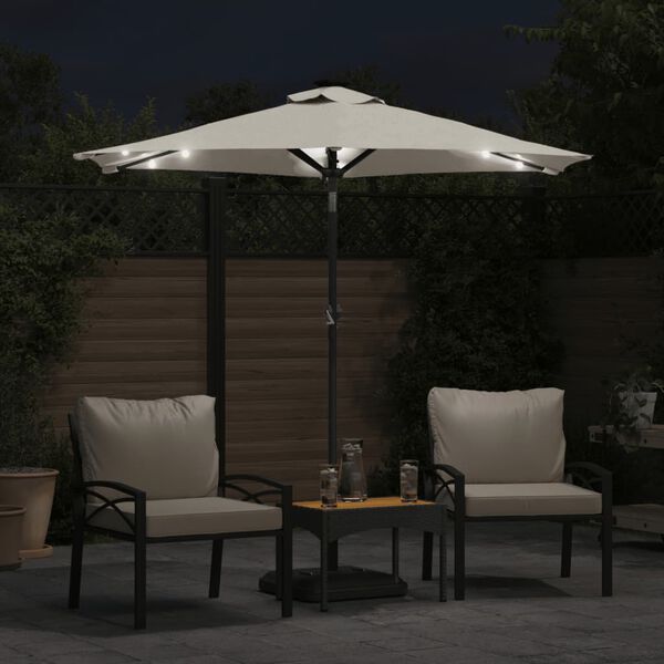vidaXL parasol med LED-lys og st&aring;lstang 225x225x212 cm hvid