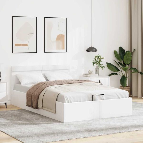 vidaXL hydraulisk opbevaringsseng 140x200 cm kunstl&aelig;der hvid