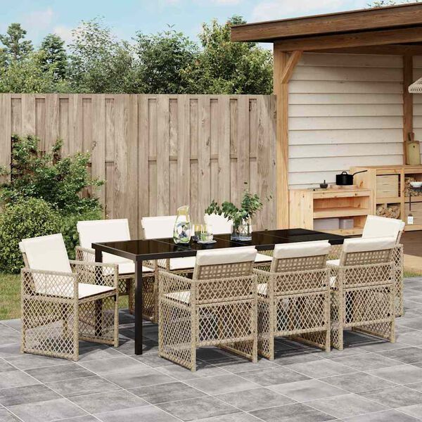 vidaXL Have Spisebordss&aelig;t 9 pcs Beige polyrattan
