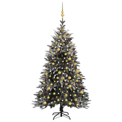 vidaXL kunstigt juletræ m. LED-lys og kugler + puddersne PVC PE 240 cm