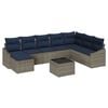 vidaXL Havesofa S&aelig;t med pude 8 pcs Gr&aring; og Marinebl&aring; polyrattan