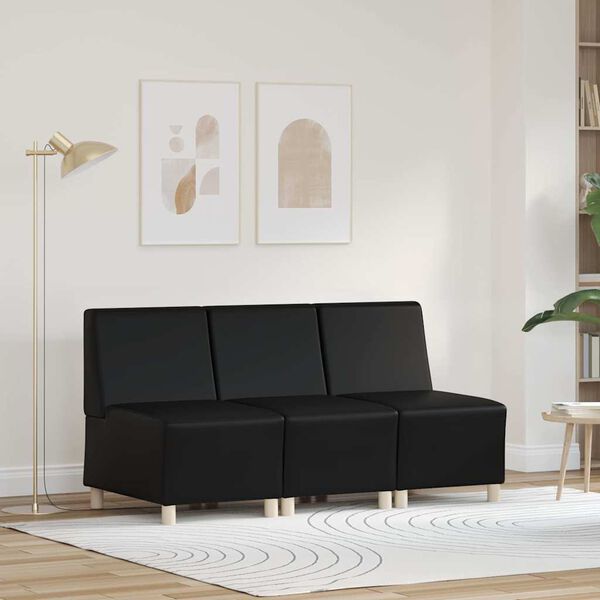 vidaXL Modulsofa enhed uden arme 3 pcs Sort 55 x 74 x 82 cm Faux l&aelig;der