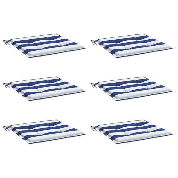 vidaXL stolehynder 6 stk. 40x40x4 cm stof striber bl&aring; og hvid