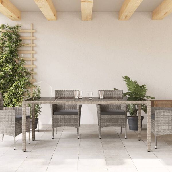 vidaXL havebord med glastop 190x90x75 cm polyrattan gr&aring;