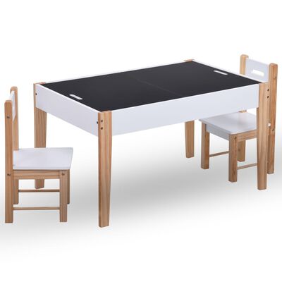 vidaXL bord- og stolesæt med opbevaring til børn 3 dele sort og hvid