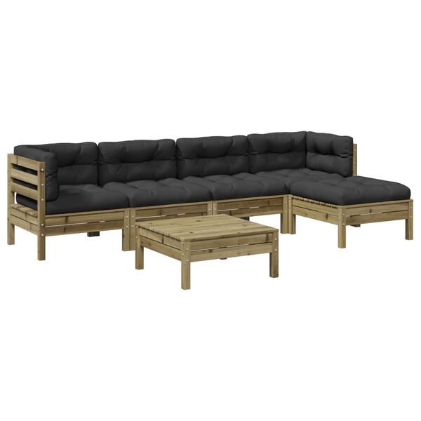 vidaXL sofas&aelig;t til haven 6 dele med hynder impr&aelig;gneret fyrretr&aelig;