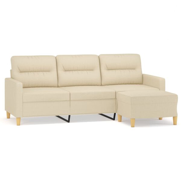 vidaXL 3-personers sofa med fodskammel 180 cm stof Cremefarvet