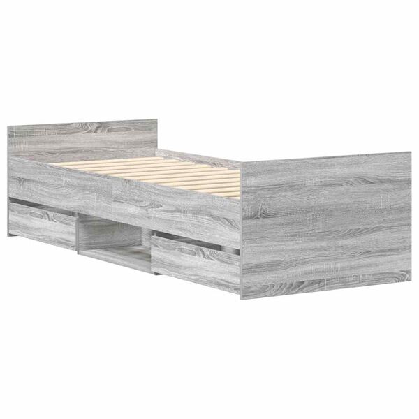 vidaXL sengeramme med sengegavl og fodg&aelig;rde 90x190 cm gr&aring; sonoma-eg