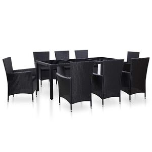 vidaXL udend&oslash;rs spisebordss&aelig;t 9 dele polyrattan sort