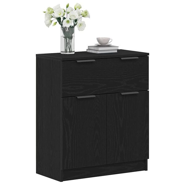 vidaXL Sideboard med skuffe Sort eg 60 x 30 x 70 cm Konstrueret tr&aelig;