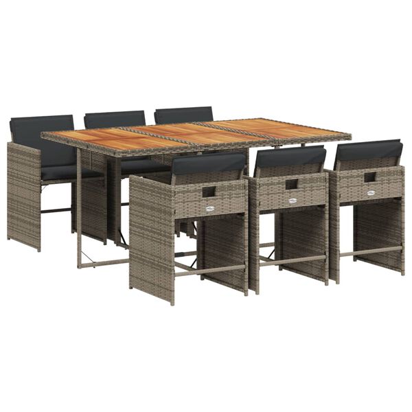 vidaXL spisebordss&aelig;t til haven 7 dele med hynder polyrattan gr&aring;