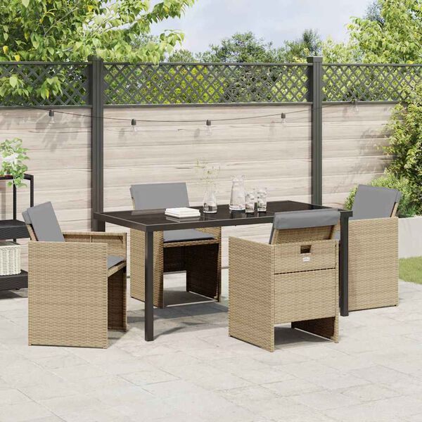vidaXL Have Spisebordss&aelig;t med pude 5 pcs Beige polyrattan