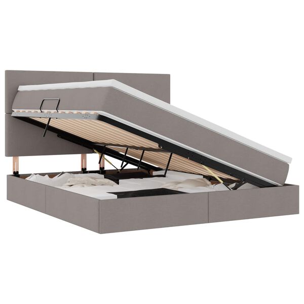 vidaXL Seng med opbevaring og madras Gr&aring;brun 160 x 200 cm Polyester