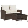 vidaXL 2-personers sofa med hynder og bord polyrattan brun