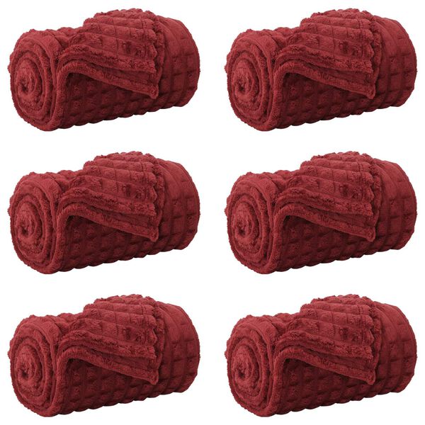 vidaXL Kastet&aelig;pper 6 pcs Bordeaux R&oslash;d 240 x 220 cm Fleece