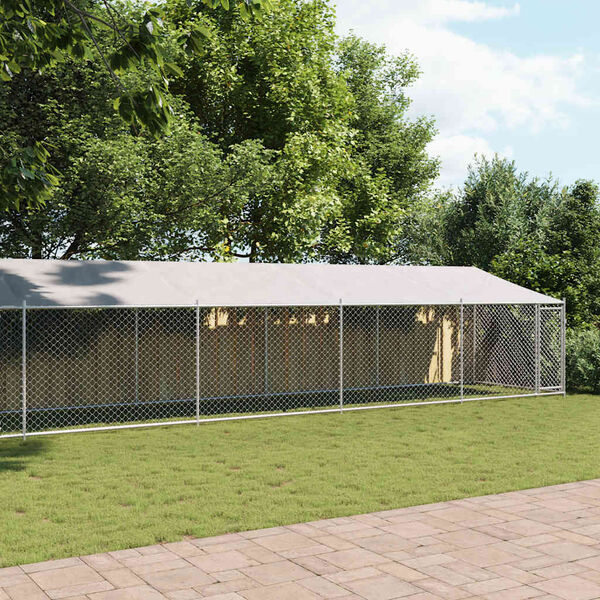 vidaXL hundeg&aring;rd med tag og l&aring;ge 12x2x2 m galvaniseret st&aring;l gr&aring;