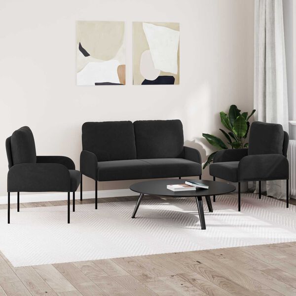 vidaXL Sofas&aelig;t med pude 3 pcs Sort 115 x 56 x 80 cm Krydsfin&eacute;r