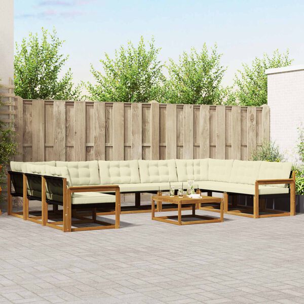 vidaXL Udend&oslash;rs sofagruppe med pude 10 pcs Naturlig og Fl&oslash;de