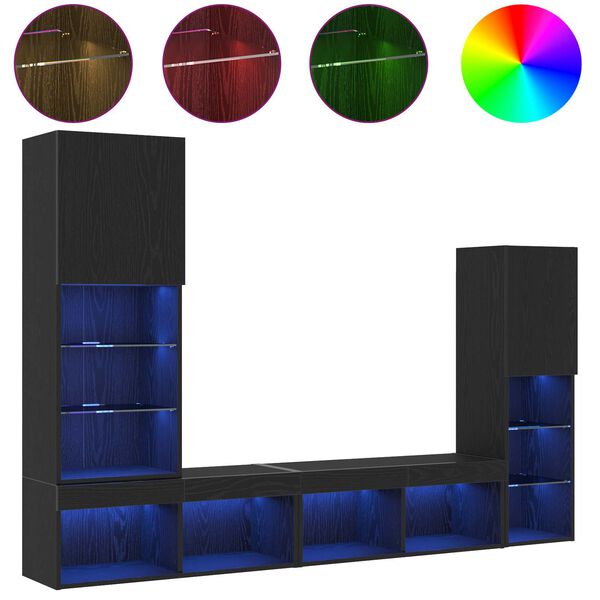 vidaXL TV-skab med LED -strimmellys 4 pcs Sort eg Konstrueret tr&aelig;