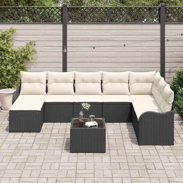 vidaXL Havesofa S&aelig;t 9 pcs Sort polyrattan