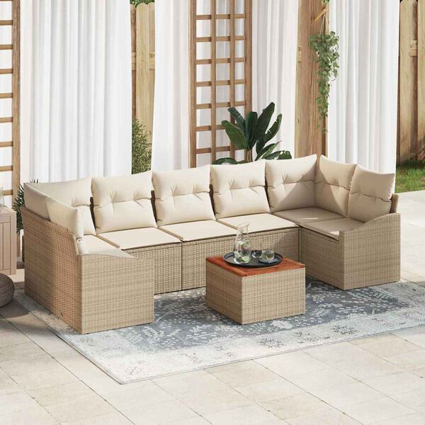 vidaXL Havesofa S&aelig;t med pude 8 pcs Beige polyrattan