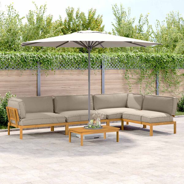 vidaXL Sofa S&aelig;t med pude Ensfarvet 5 pcs Gr&aring;brun Massivt Akacietr&aelig;