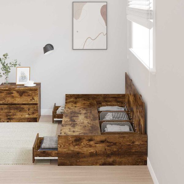 vidaXL Sengestel med skuffe Gammelt træ 80 x 200 cm Konstrueret træ
