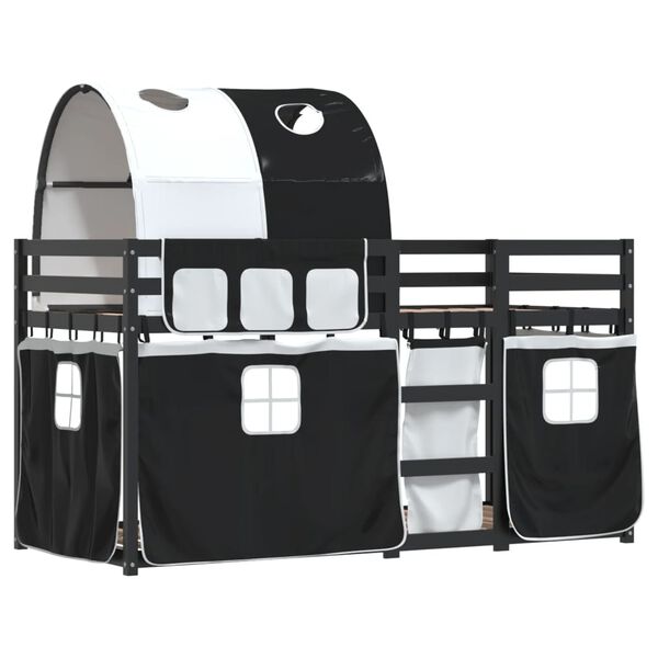 vidaXL køjeseng med gardiner 90x190 cm massivt fyrretræ hvid og sort